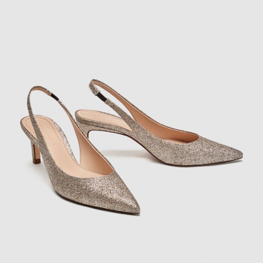 Zara shimmery mid-heel slingback shoes